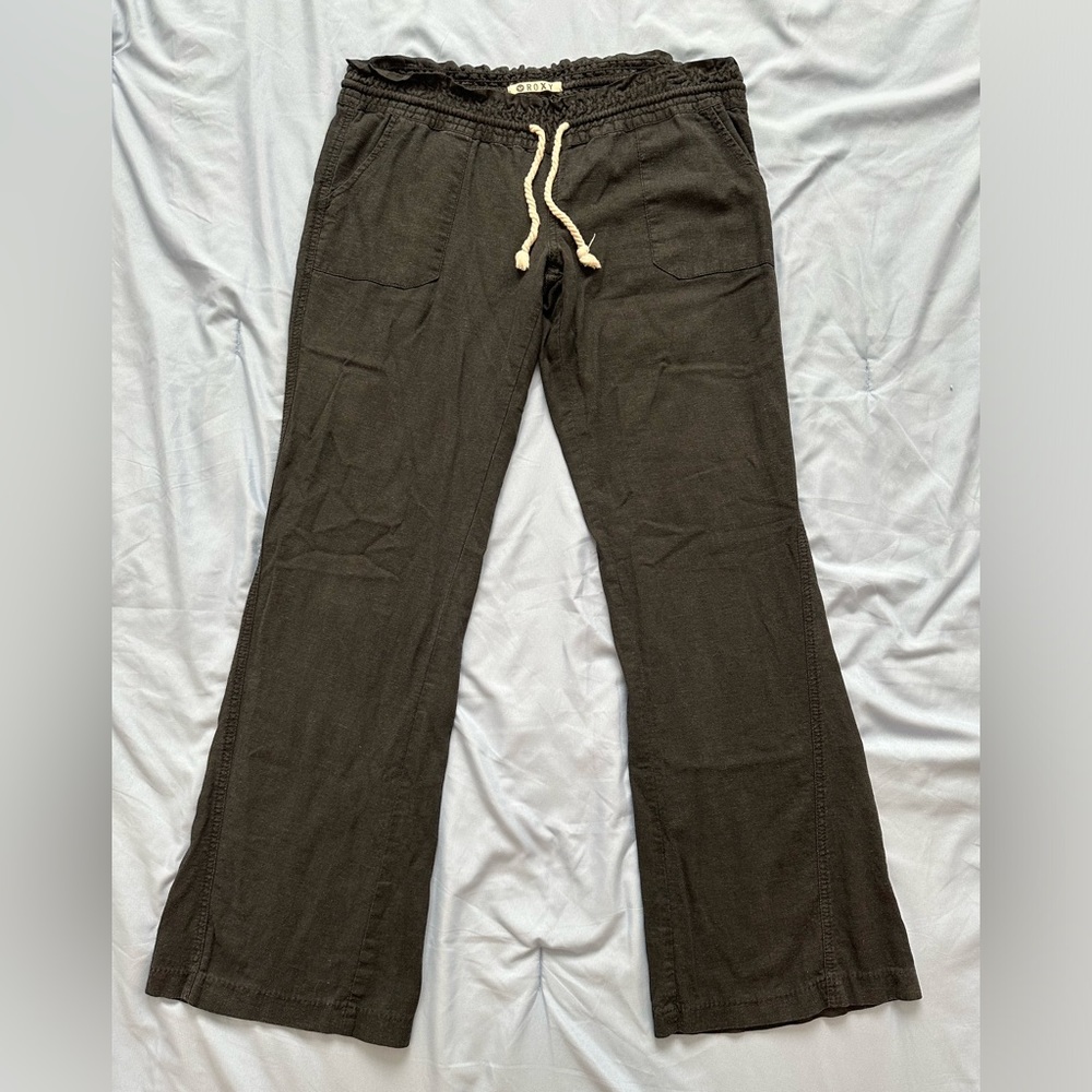 Roxy Low Rise Black Wide Leg Linen-feel Pants